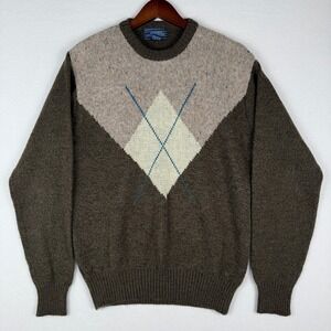 VTG Mervyn's Wool Blend Sweater Mens M Crewneck Argyle 90s Grandpa